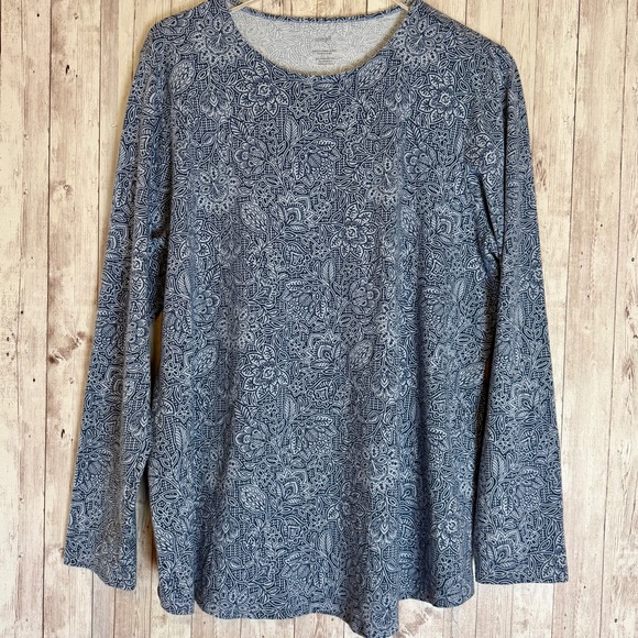 Pure Jill Tops - PureJill J. Jill Blue Patterned Pima Cotton Long-Sleeve Shirttail Tee Large
